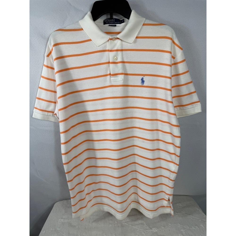 Vintage Polo Ralph Lauren‎ Men's Striped Polo Shirt Cream & Orange Casual Top